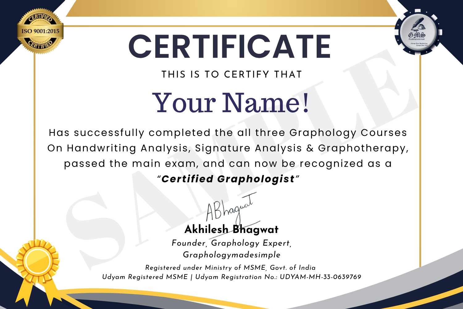 Certified Graphologist Course Certificate