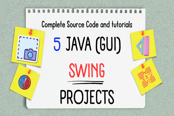 5 Java GUI (Swing) Projects with complete source code and tutorials cover