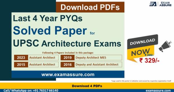 PDFs of Solved UPSC Architecture Previous Year Exam Question Papers with Explanations (Last 4 Years 2015, 2016, 2019 & 2023) cover