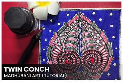 Twin conch Madhubani design cover