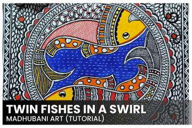 Twin fish in a swirl - Madhubani art cover