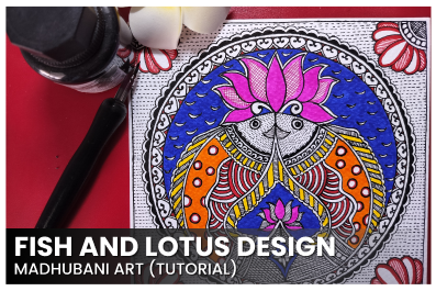 Fish and Lotus Design - Madhubani art cover