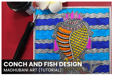Conch and Fish design -Madhubani art cover