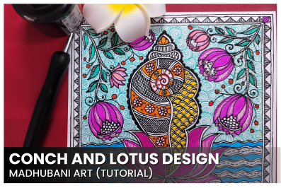 Conch and Lotus design - Madhubani art cover