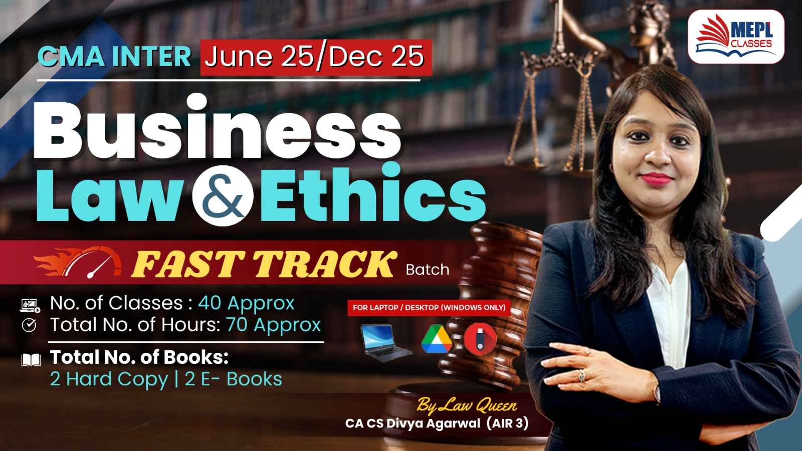 CMA INTER - BUSINESS LAWS & ETHICS - FAST TRACK BATCH - FOR LAPTOP/DESKTOP (WINDOWS ONLY) cover