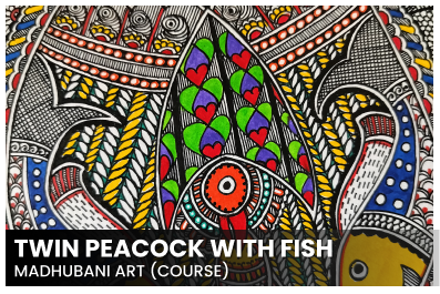 Twin peacock and Fish design - Madhubani art cover