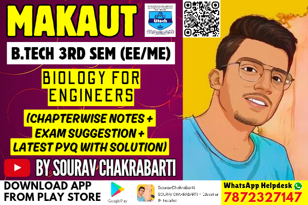 MAKAUT 3RD SEMESTER EE/ME BIOLOGY FOR ENGINEERS CHAPTER WISE NOTES+PYQ WITH SOLUTION cover