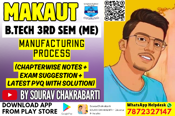 MAKAUT 3RD SEMESTER ME MANUFACTURING PROCESSES CHAPTER WISE NOTES+PYQ WITH SOLUTION cover