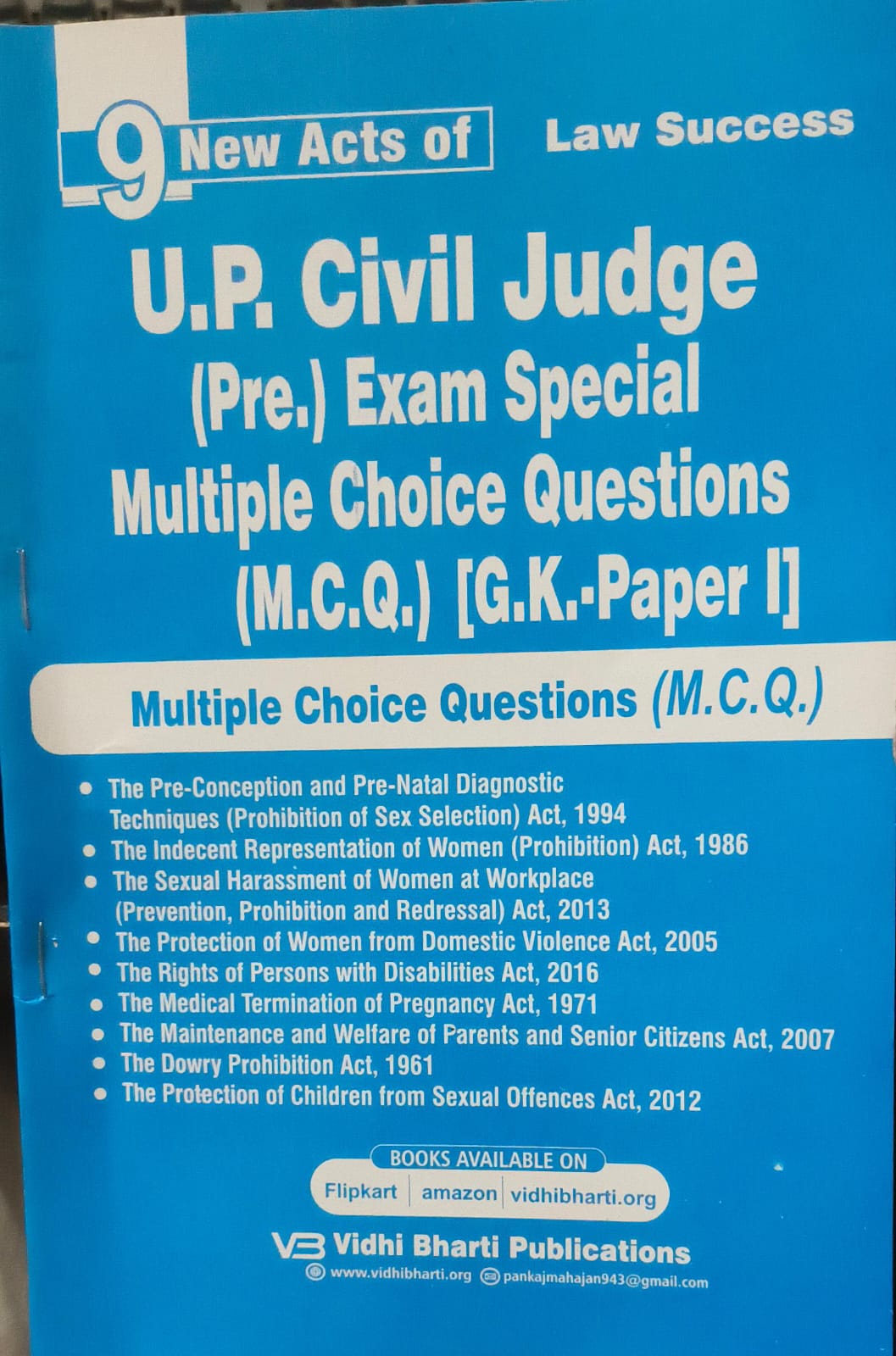 9NEW ACTS OF [ U.P CIVIL (PRE.) EXAM SPECIAL ( MCQ G.K PAPER -1 ) cover