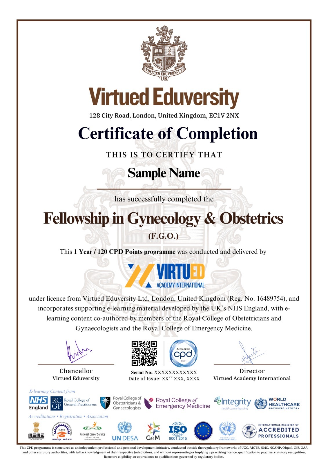Fellowship in Gynecology and Obstetrics certificate 1