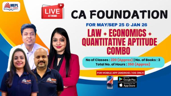 CA FOUNDATION (NEW) - LIVE AT HOME BATCH - BUSINESS LAWS + BUSINESS ECONOMICS & QUANTITATIVE APTITUDE COMBO - FOR MOBILE APP (ANDROID / IOS ONLY) cover