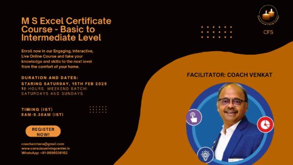 M S Excel Certificate Course - Weekend Batch 1001 cover