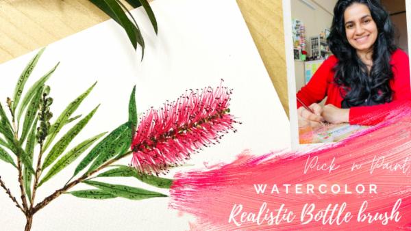 How to Paint Realistic Bottle Brush Flowers with Watercolors cover