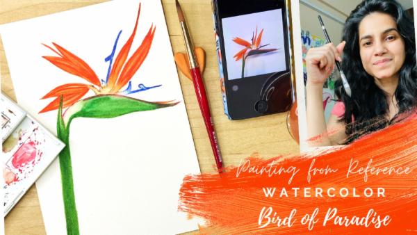How to Paint Realistic Bird of Paradise Flower with Watercolors cover