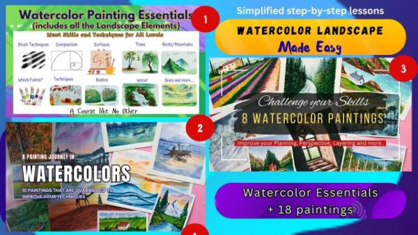 Watercolor Landscape Made Easy + 18 Paintings cover