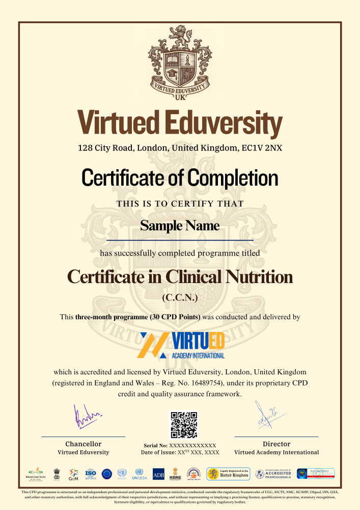 Clinical Nutrition Sample Certificate