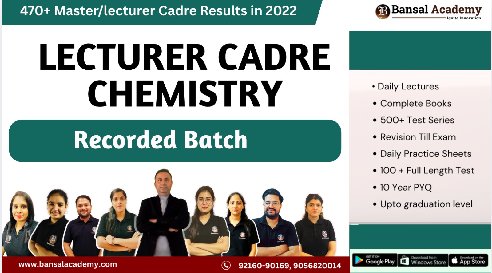 LECTURER CADRE CHEMISTRY PRE RECORDED BATCH