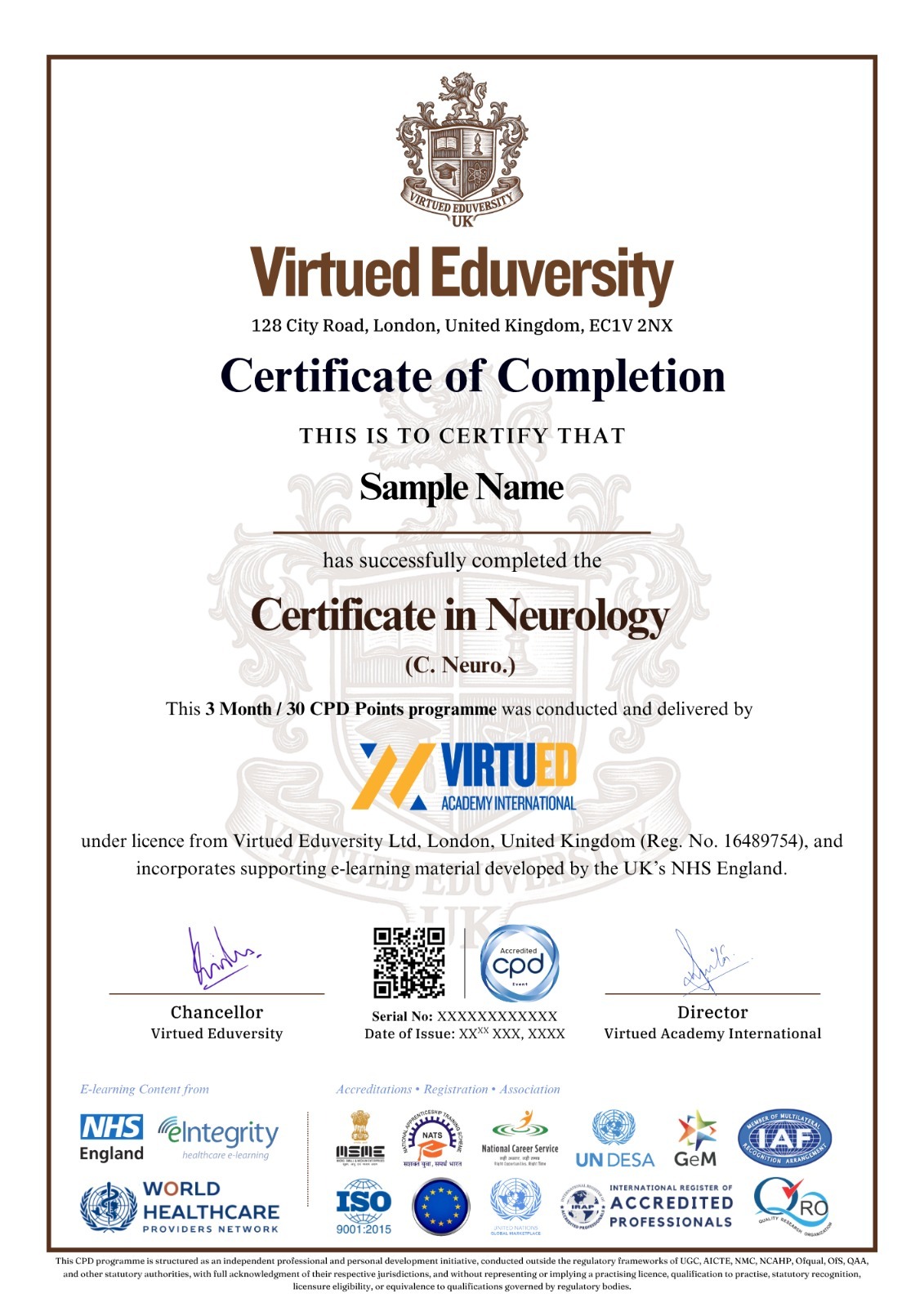 Certificate in Neurology certificate 1