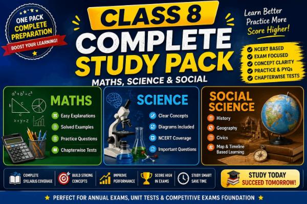 Class 8 Complete Study Pack – Maths, Science & Social cover