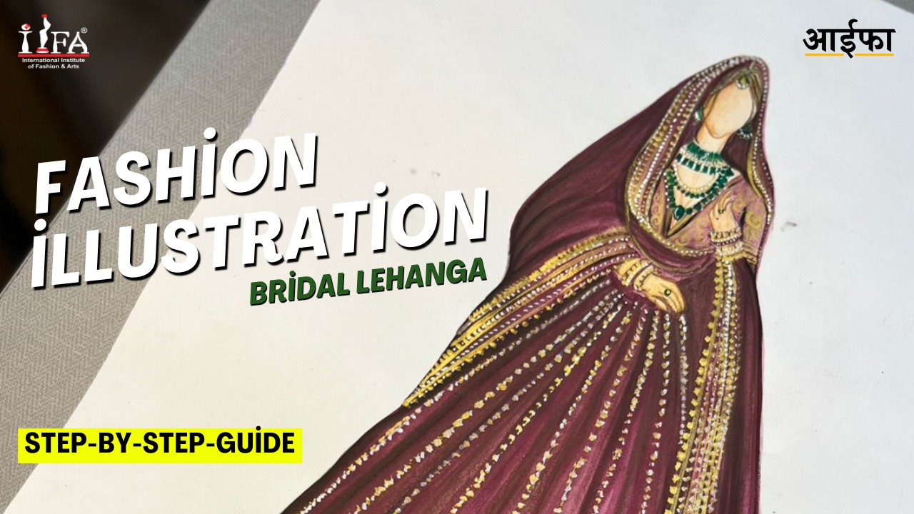 Step by Step guide to illustrate a beautiful bridal lehenga cover