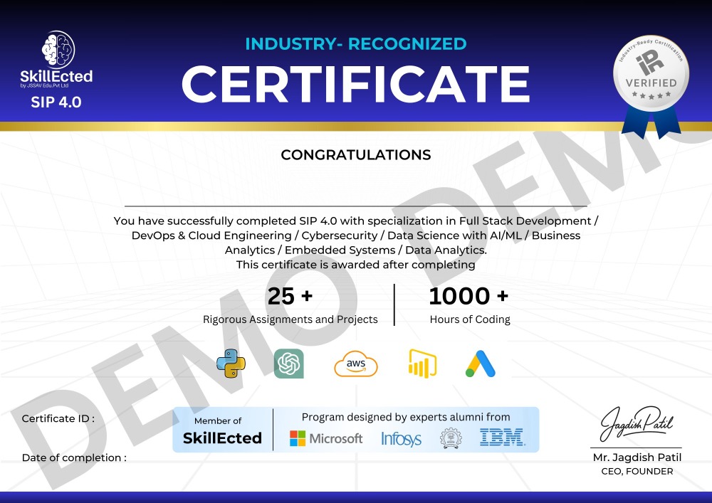 Sample of Skillected Industry-Ready Certificate