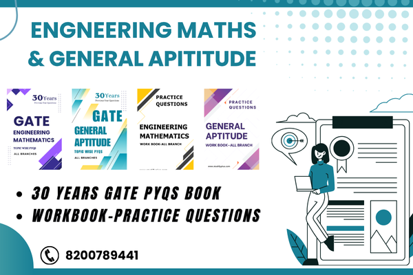 Engineering Maths & General Aptitude - All Branches | 30 Yrs GATE PYQs Book + Workbook-Practice Questions | E-Books cover