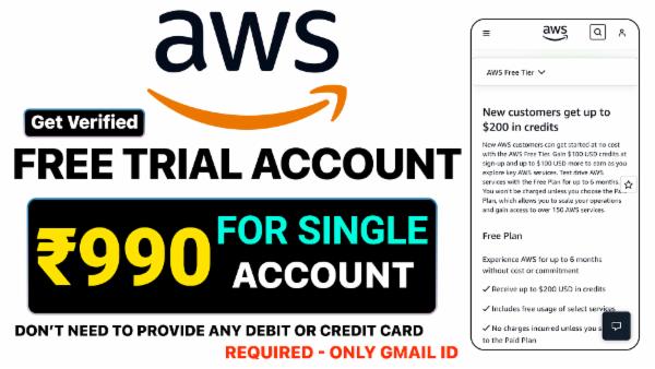 AWS Up to $200 Trial Account Buy ( Create 64GB RAM, 8 Core VPS Server ) cover