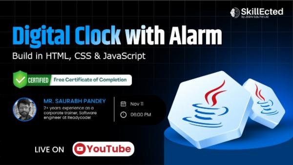 Digital Clock with Alarm — Build in HTML, CSS & JavaScript cover