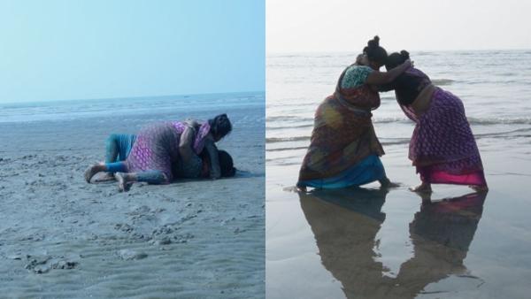 A beach wrestling match between two fisherwomen (Sudden Match) cover