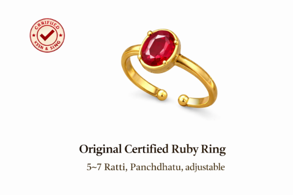 Certified Manikya Ruby Ring – Adjustable Panchadhatu | Astrological Gemstone for Sun | 5-7 Ratti cover