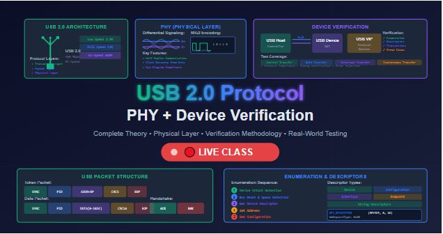 USB 2.0 Protocol with PHY and device verification Theory live class cover