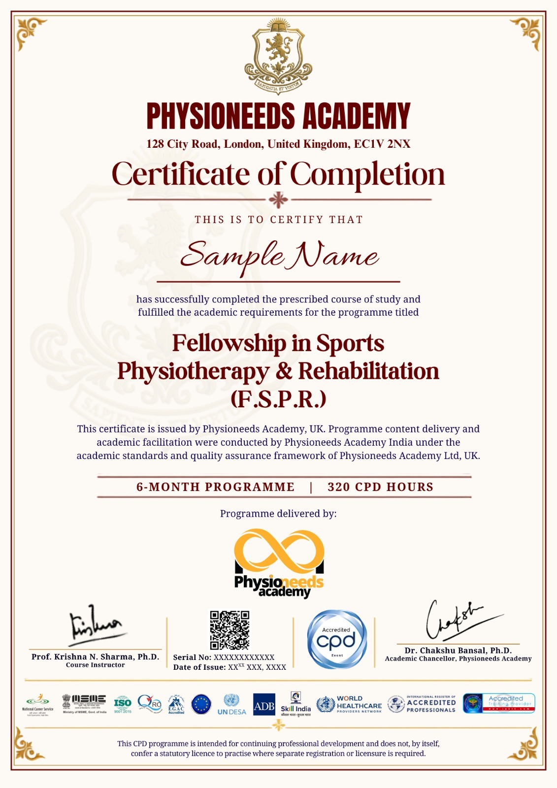 FSPR certificate 1 — Fellowship in Sports Physiotherapy and Rehabilitation