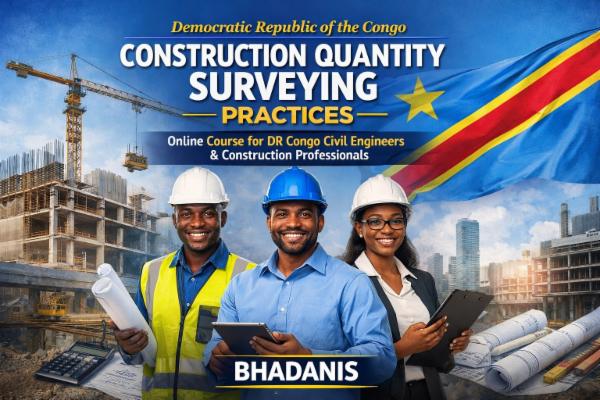 Democratic Republic of the Congo construction quantity surveying practices online course for DR Congo Civil Engineers & Construction Professionals cover