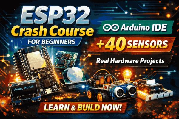 ESP32 Crash Course for Beginners | Arduino IDE + 40 Sensors | Real Hardware Projects cover
