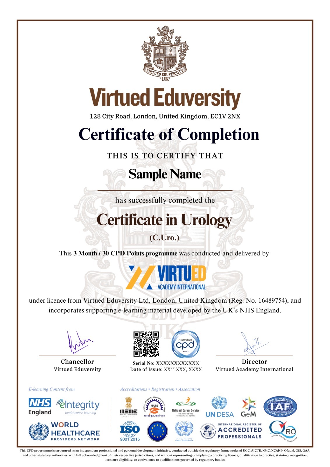 Certificate in Urology certificate preview 1
