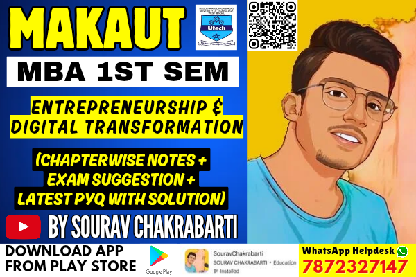 MAKAUT 1ST YEAR MBA ENTREPRENEURSHIP AND DIGITAL TRANSFORMATION CHAPTER WISE NOTES+PYQ WITH SOLUTION cover