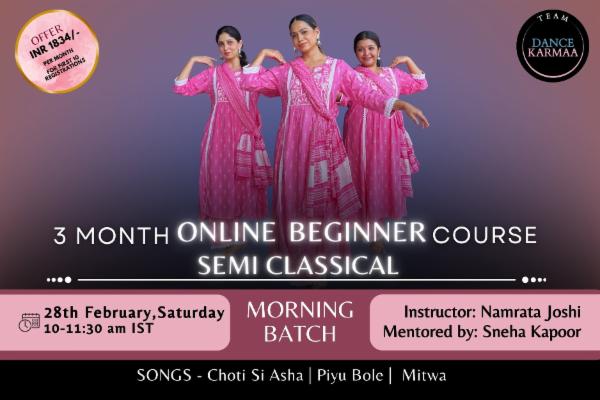 3 Month Online Beginner Semi-classical Course - Morning Batch cover