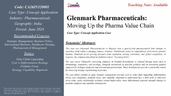 Glenmark Pharmaceuticals: Moving Up the Pharma Value Chain cover