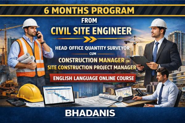 6 MONTHS PROGRAM FROM CIVIL SITE ENGINEER TO HEAD OFFICE QUANTITY SURVEYOR OR CONSTRUCTION PROJECT MANAGER ENGLISH LANGUAGE ONLINE COURSE cover