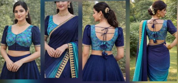 Waist Band Blouse & Designer Saree cover