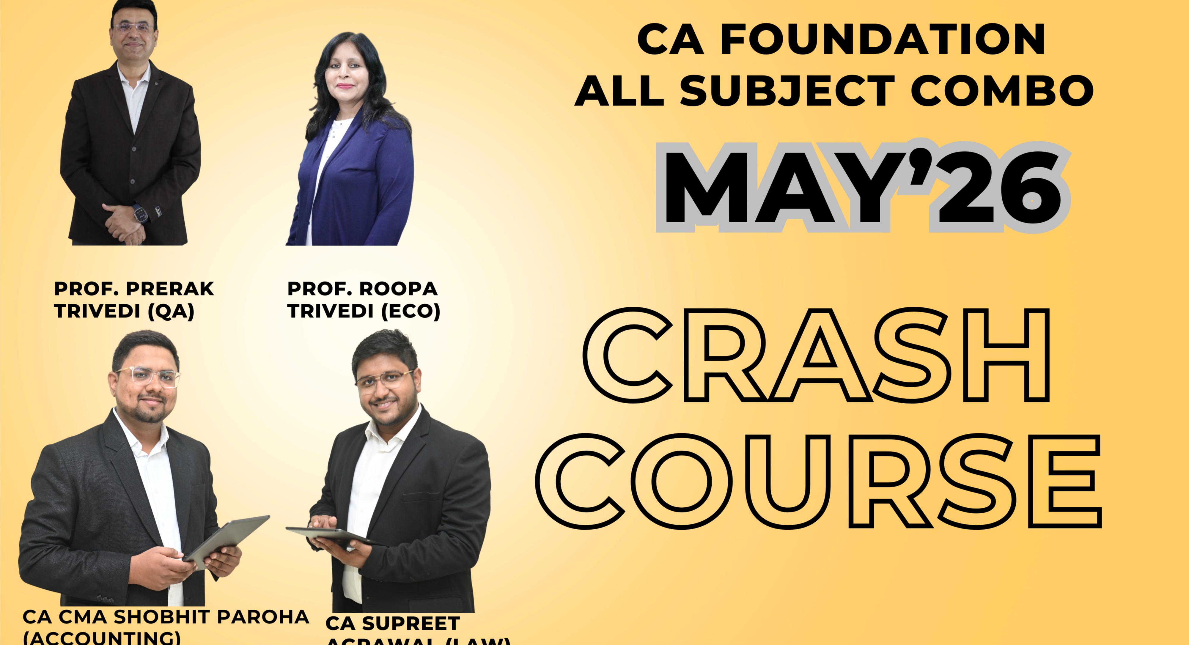 CA Foundation Crash Course ALL Subjects Combo (Accounting + Law + QA + Eco) cover