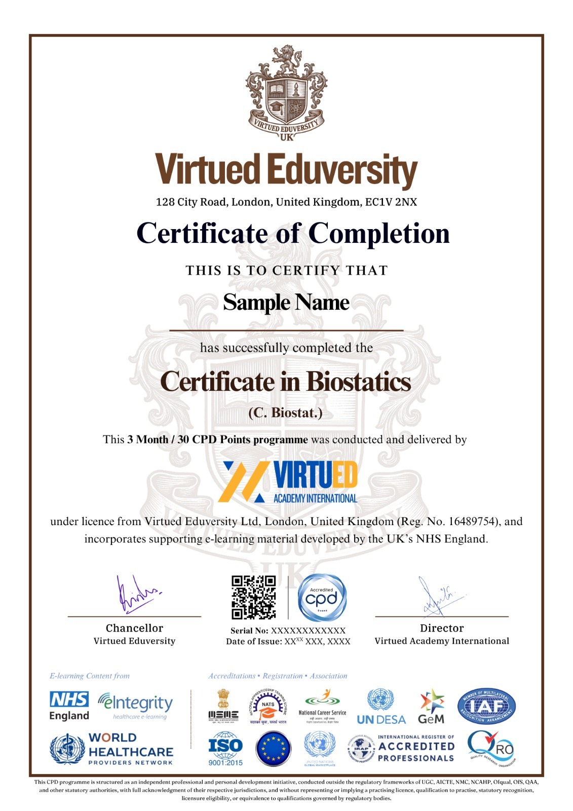 Certificate in Biostatistics certificate 1