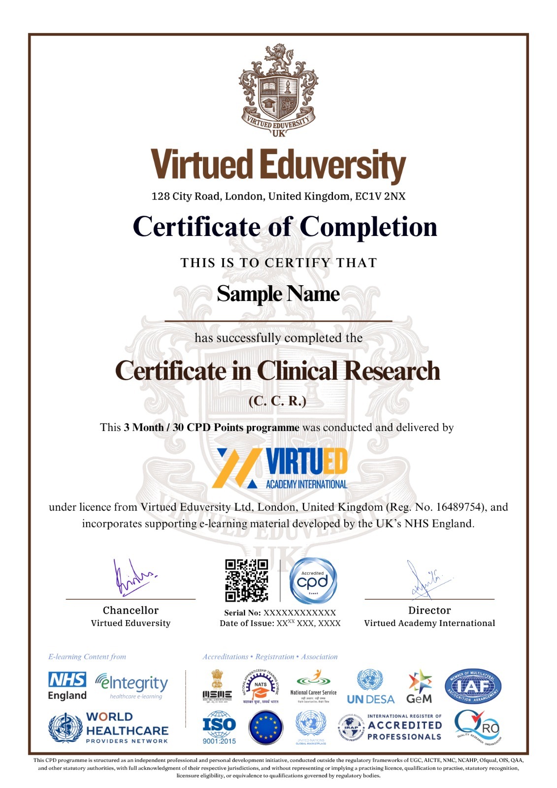 Certificate in Clinical Research certificate 1