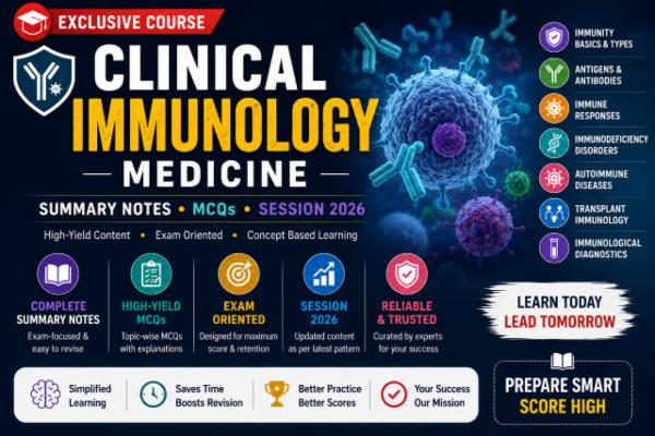 Clinical immunology Medicine Summary notes, MCQs, session 2026 Subject Exclusive Course cover