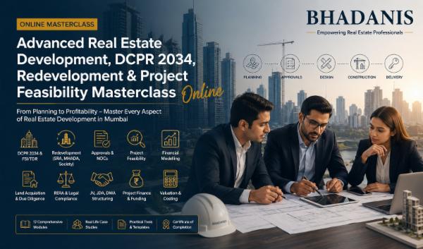 ADVANCED REAL ESTATE DEVELOPMENT, DCPR 2034, REDEVELOPMENT & PROJECT FEASIBILITY MASTERCLASS ONLINE cover