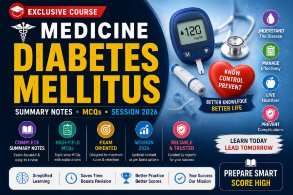 Medicine Diabetes mellitus Summary notes, MCQs, session 2026 Subject Exclusive Course cover