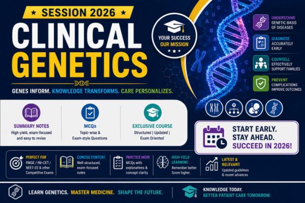 Medicine Clinical genetics Summary notes, MCQs, session 2026 Subject Exclusive Course cover