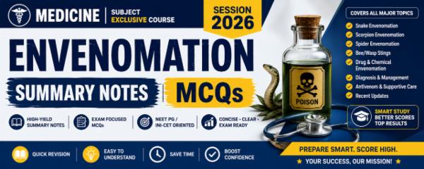 Medicine Envenomation Summary notes, MCQs, session 2026 Subject Exclusive Course cover