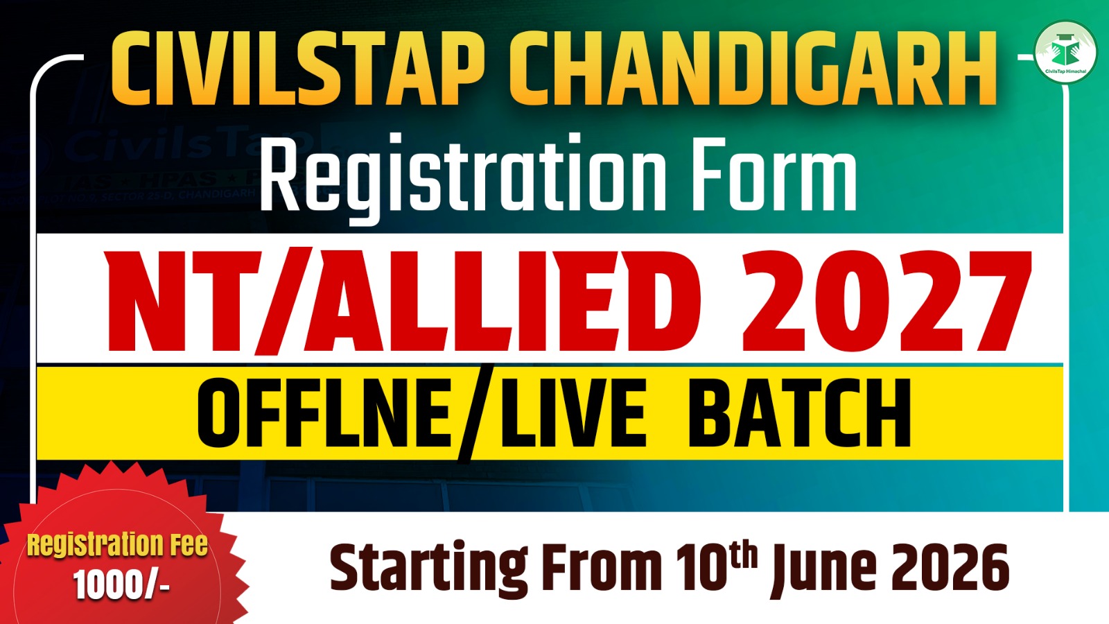 Registration Form of NT/Allied 2026 Offline/Live Batch -5 cover