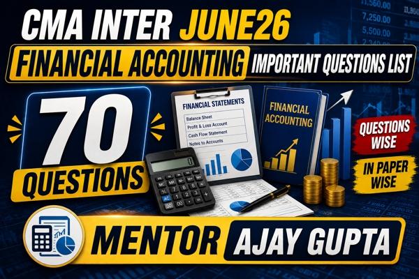 CMA INTER P6- FINANCIAL ACCOUNTING JUNE26 IMPORTANT QUESTIONS LIST cover
